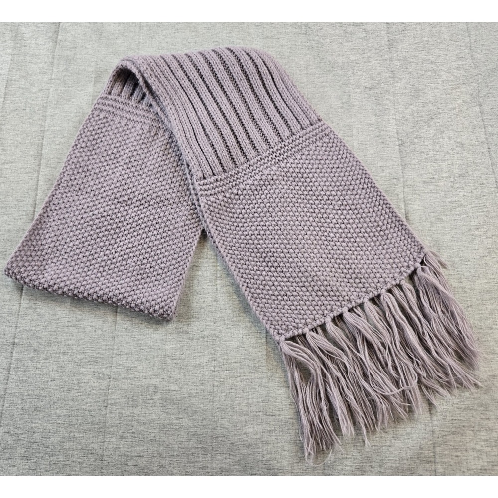 Lavender Long Knit Neck Scarf Multi-patterned Long Fringed Ends 10" X 80"